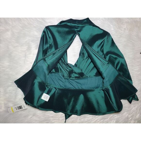 NWT|Onyx Nite Emerald Green Wrap Front Bow Top, SMALL - Picture 5 of 7